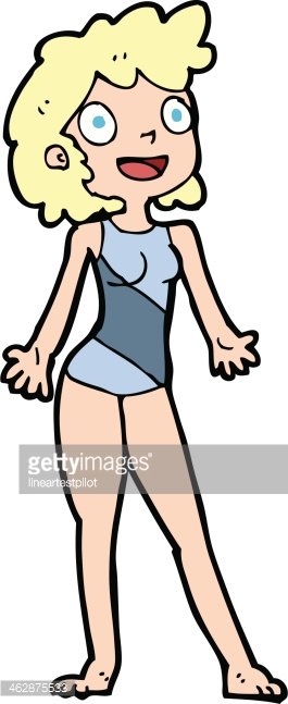Mujer DE Dibujos Animados En Traje DE Baño Stock Vector.