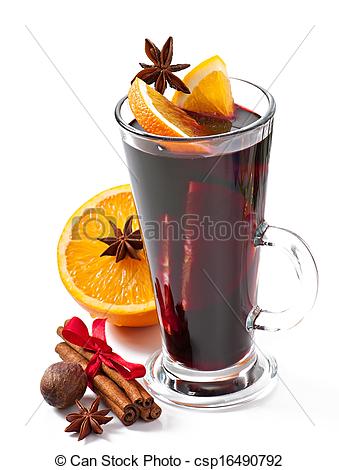 Stock Photographs of Christmas mulled wine in glass cup isolated.