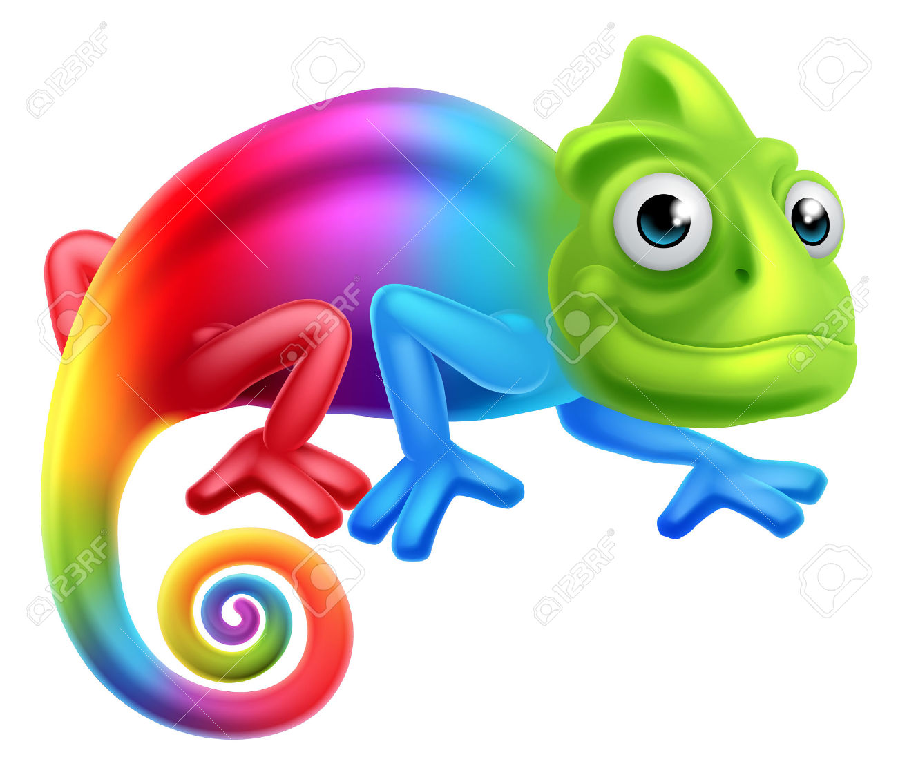 A Cute Cartoon Rainbow Coloured Multicoloured Chameleon Lizard.
