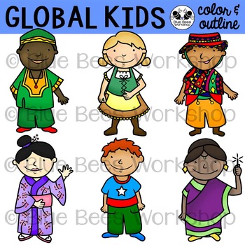 Multicultural Kids from Around the World Clip Art.
