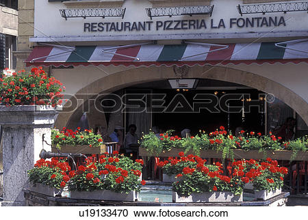 Stock Photography of Switzerland, Fribourg, Fountain surrounded by.