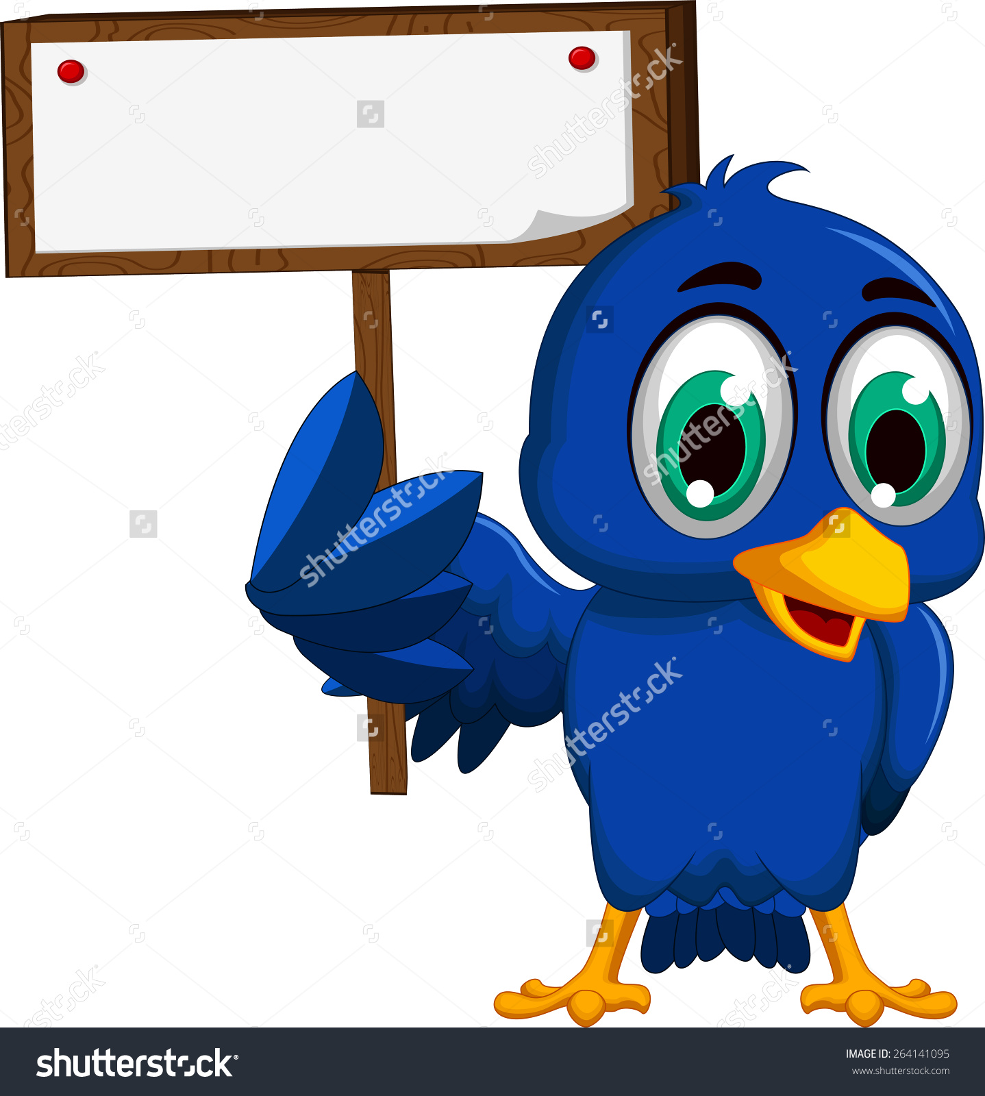Cute Blue Bird Cartoon Holding Blank Stock Vector 264141095.