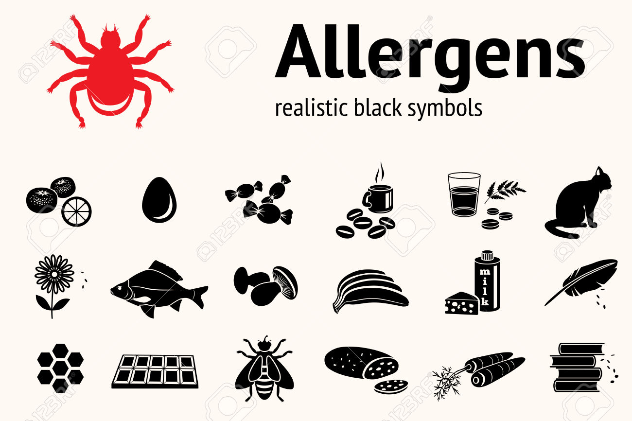 Medical Allergy Icon Set. Food And Common Allergens Symbols.