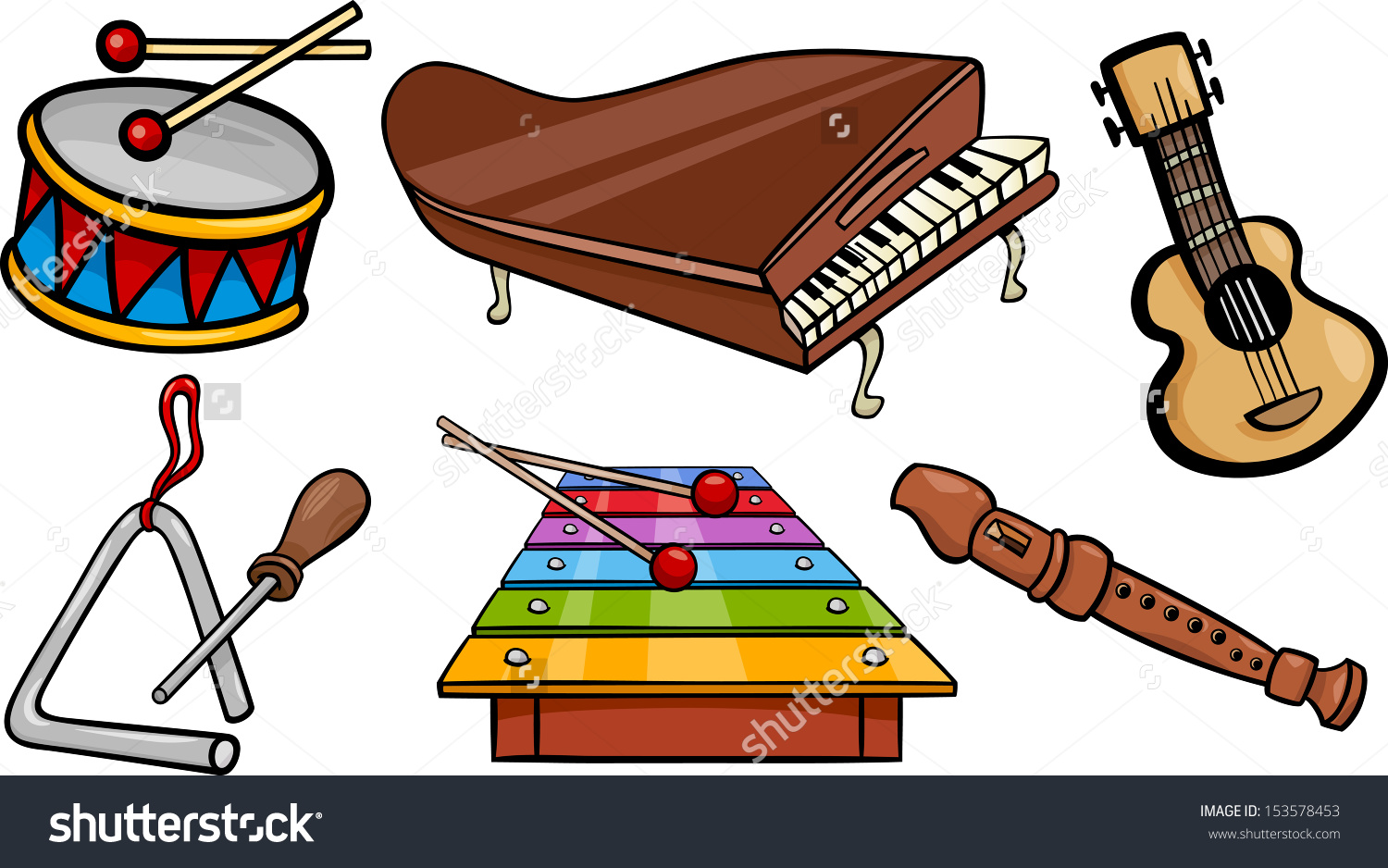 Cartoon Illustration Musical Instruments Objects Clip Stock Vector.