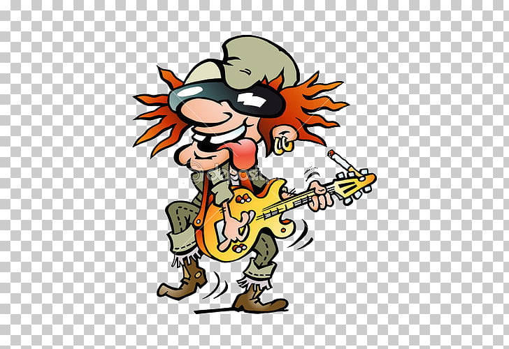 Cartoon Guitarist Drawing, Crazy music people PNG clipart.