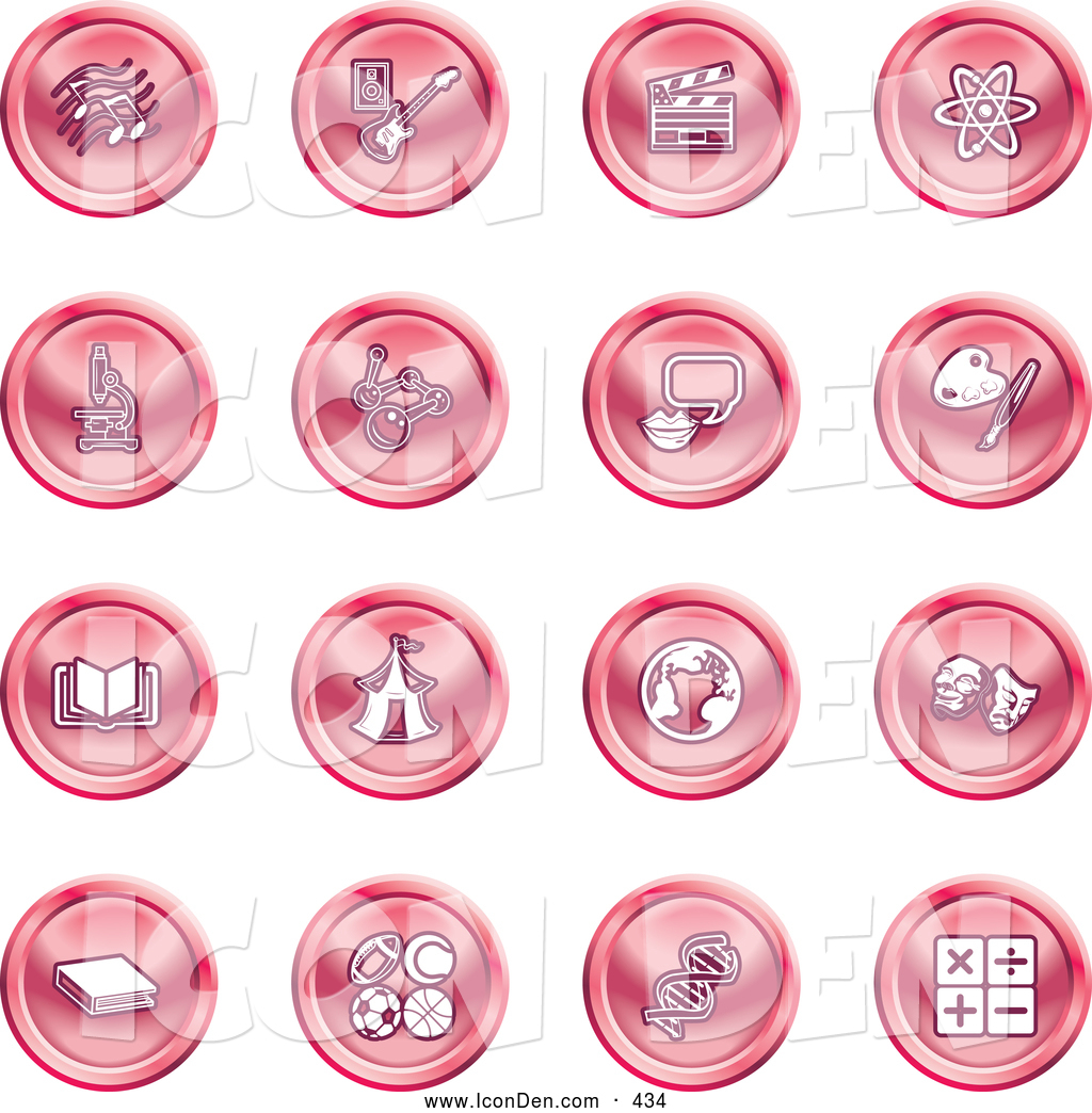 Clip Art of a Collection of Red Coin Shaped Icons of Music Notes.