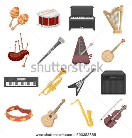 Cartoon Illustration Musical Instruments Objects Clip Stock Vector.