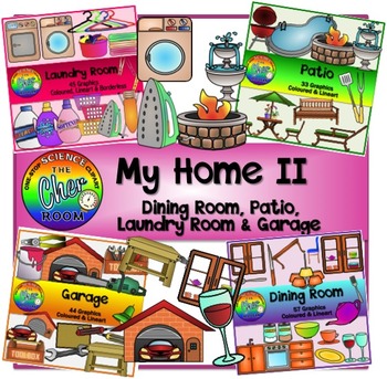 Home Clipart II (Patio, Laundry Room, Garage, Dining Room).