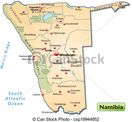 Clipart Vector of Map of Namibia as an overview map in pastel.
