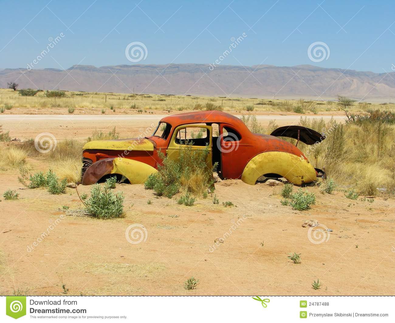 Old Car Wreck On Namibian Desert Royalty Free Stock Photos. Old Car Wreck On Namibian Desert Royalty Free Stock Photos.