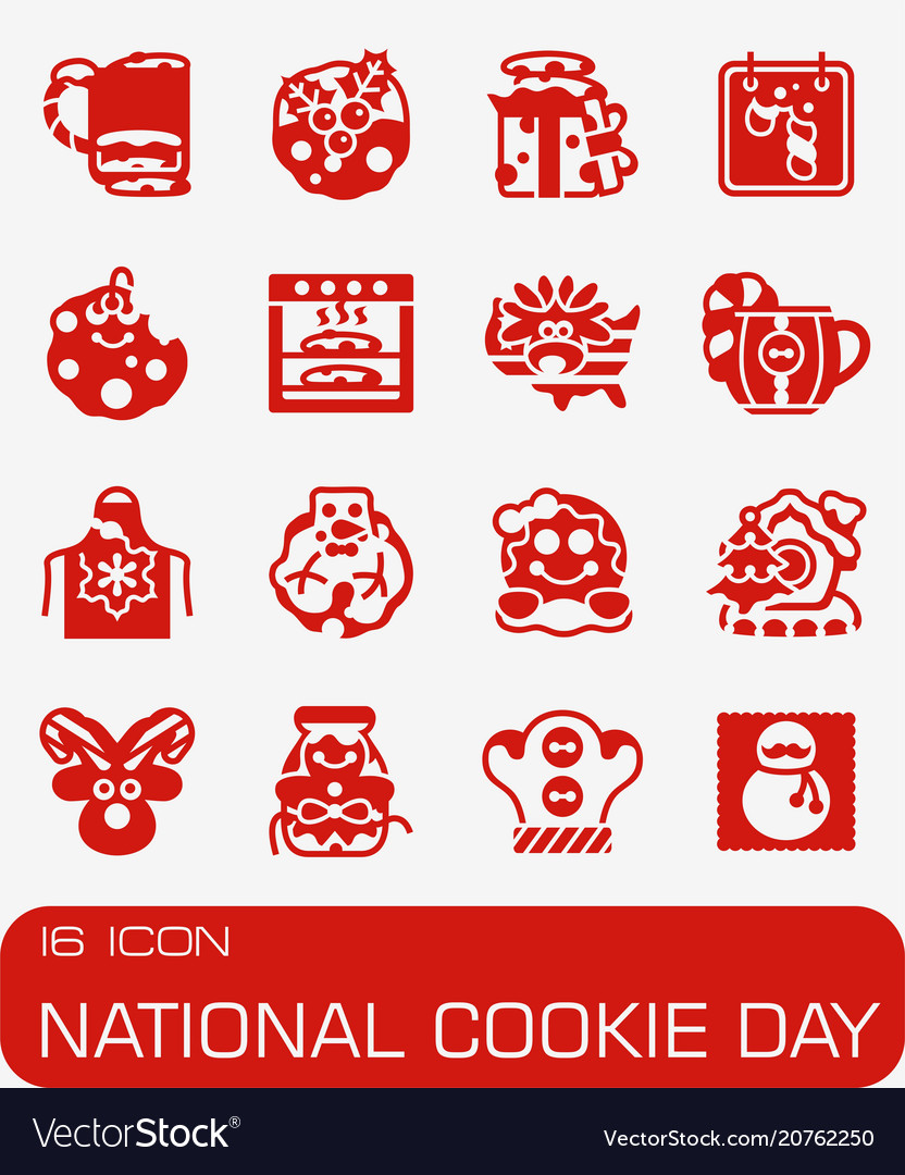 National cookie day icon set.