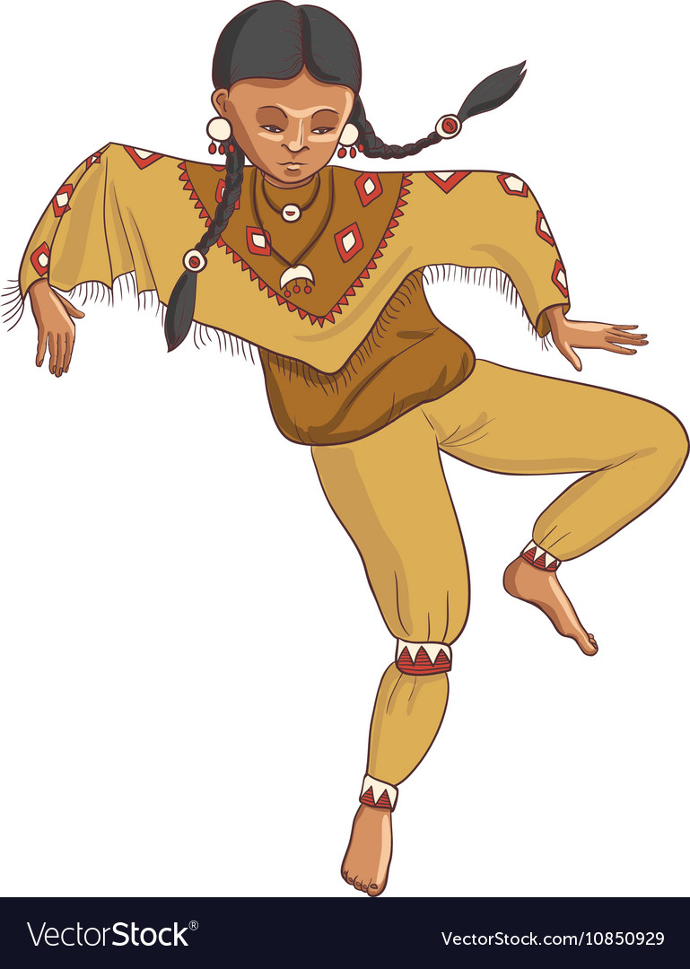 Native american dancing indian girl in vector image.