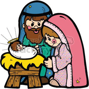 Nativity scene with baby Jesus clipart. Royalty.