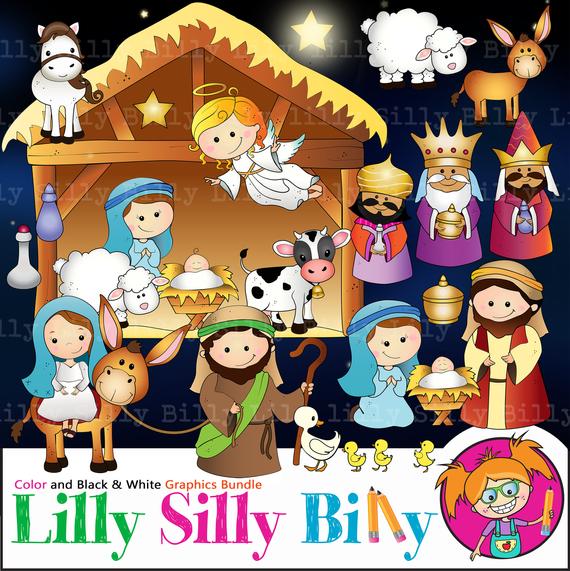 Nativity clipart, 45 Images: Christmas clipart in BLACK and WHITE and full  color. Wise men, Mary & Joseph, angel and baby Jesus..