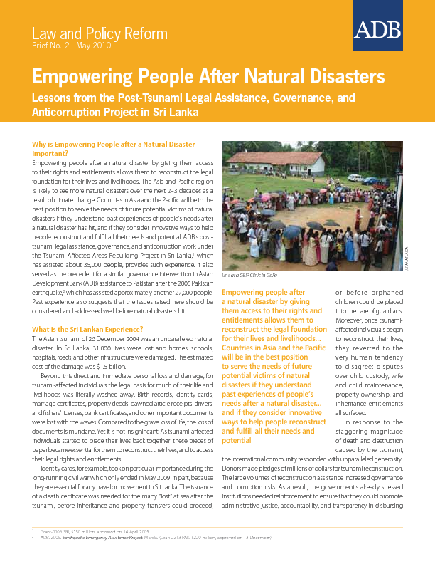 Empowering People After Natural Disasters: Lessons from the.