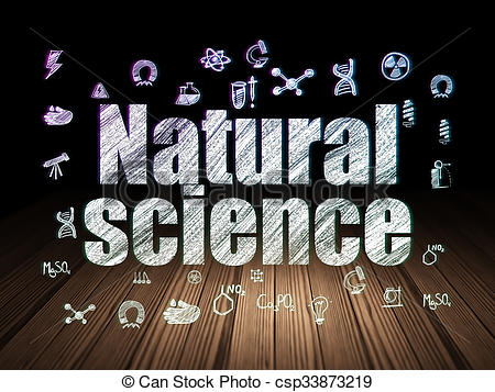 Clipart of Science concept: Natural Science in grunge dark room.