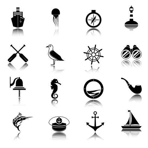 Nautical icons set black.