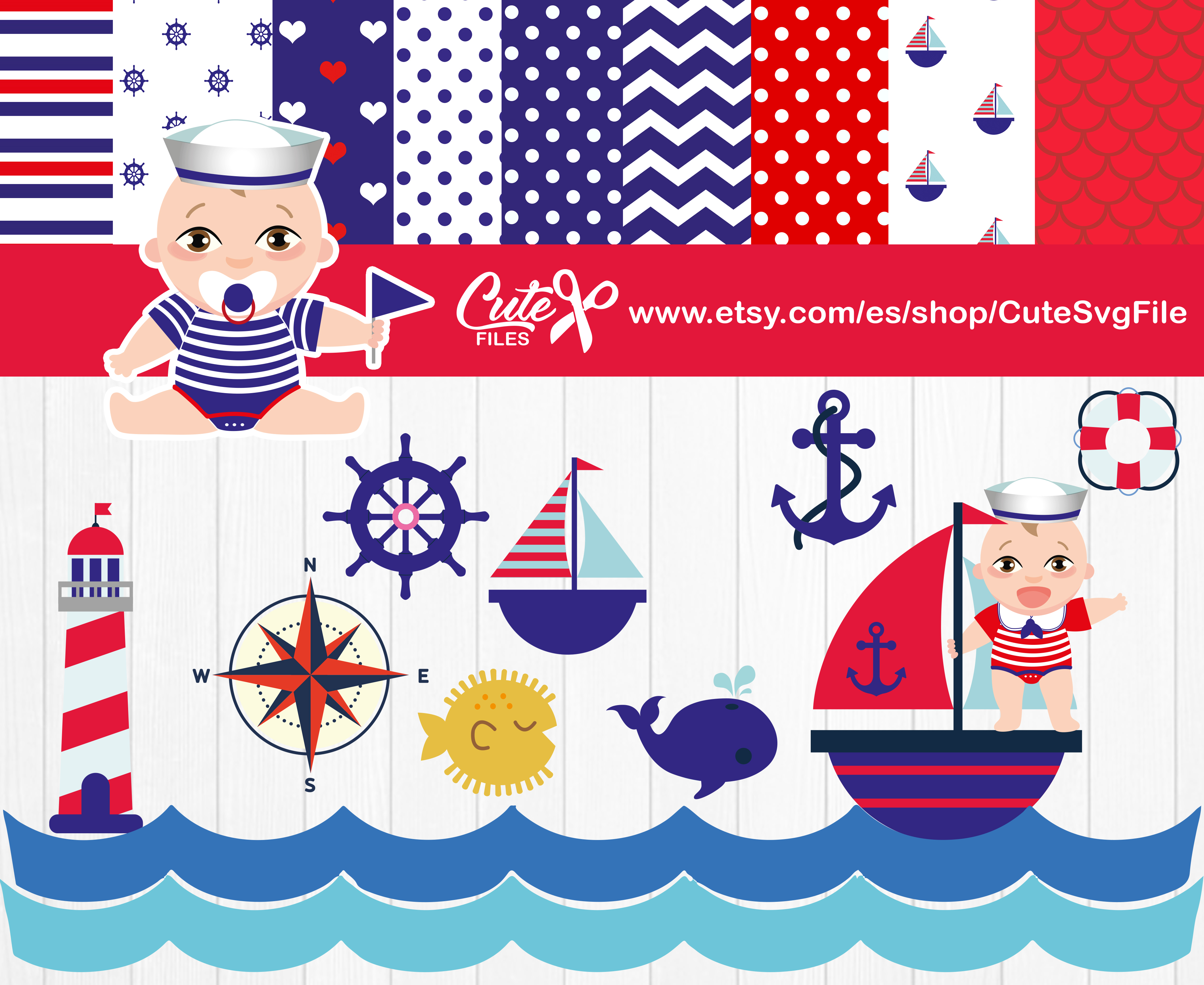 Boy Nautical Clipart Set.