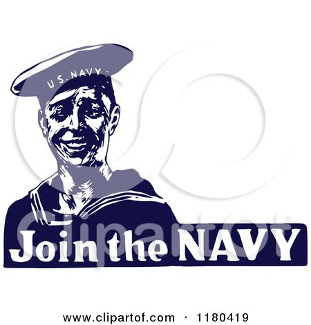Clipart of a Retro Vintage Blue and White Join the Navy Sailor.
