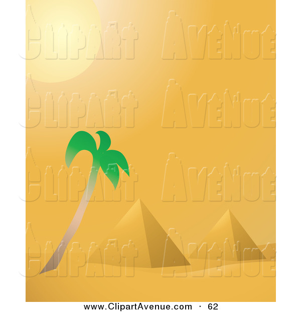 Avenue Clipart of a Hot Desert Sun Shining down over a Palm Tree.