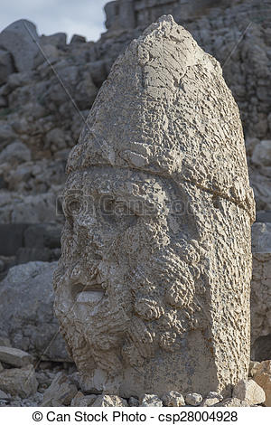 Stock Photo of Stone head statues at Nemrut Mountain in Turkey.