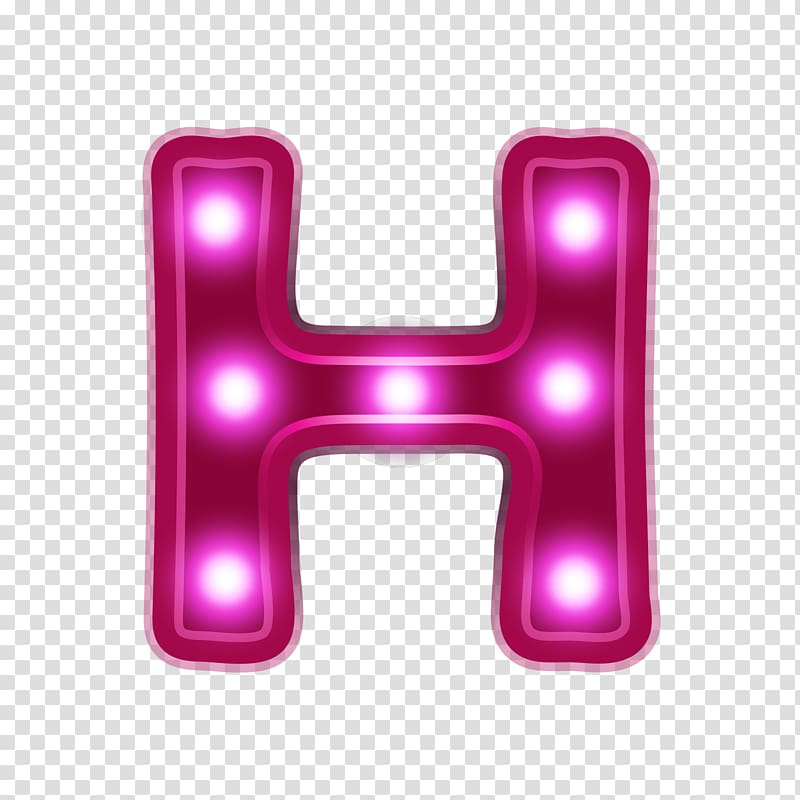 Pink lighted letter H illustration, Neon lighting Letter Em.