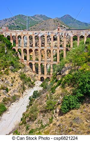 Stock Photo of Old aqueduct in Nerja, Spain.