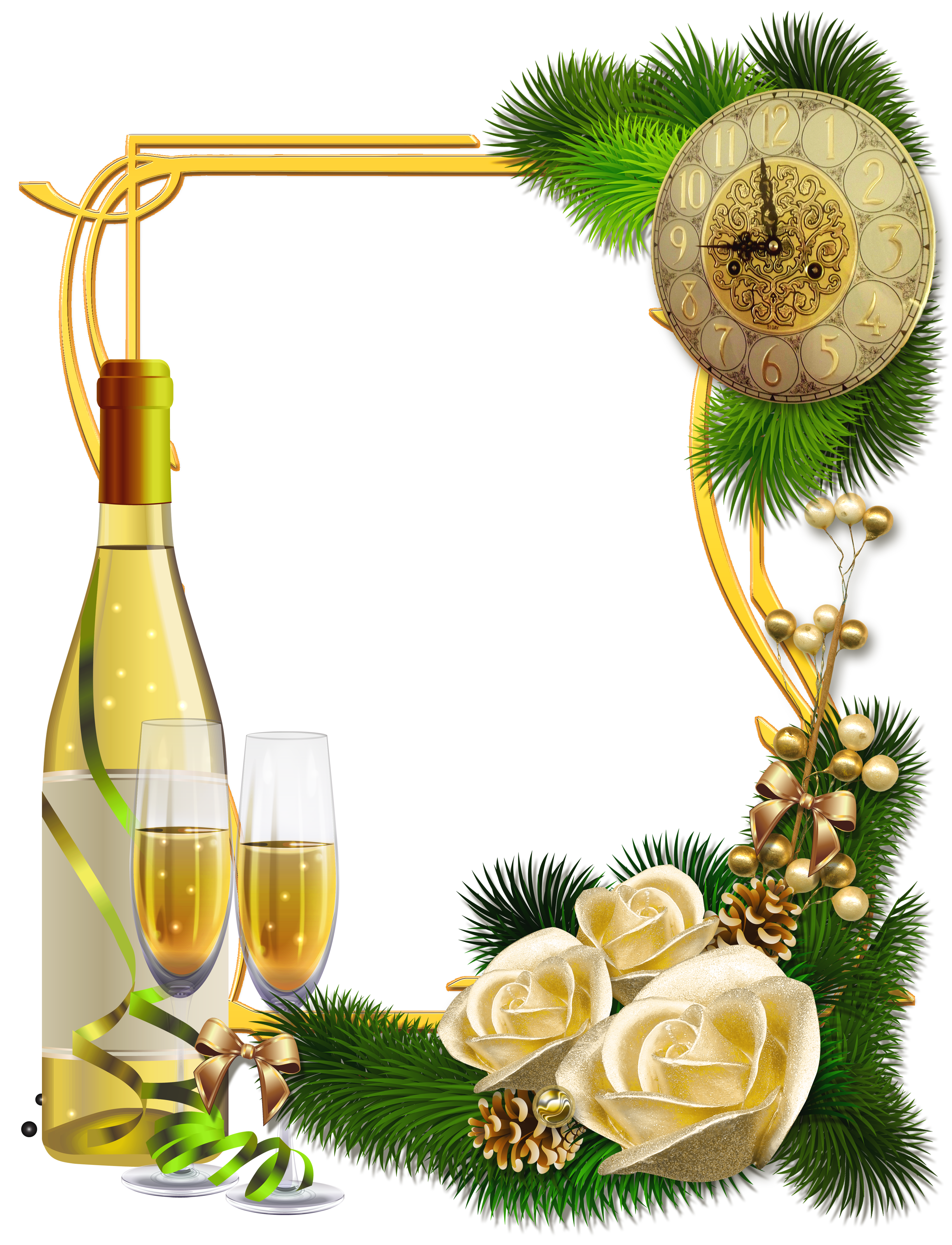 New Year PNG Photo Frame with Champagne.