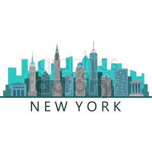 new york city skyline flat vector design with label clipart. Royalty.
