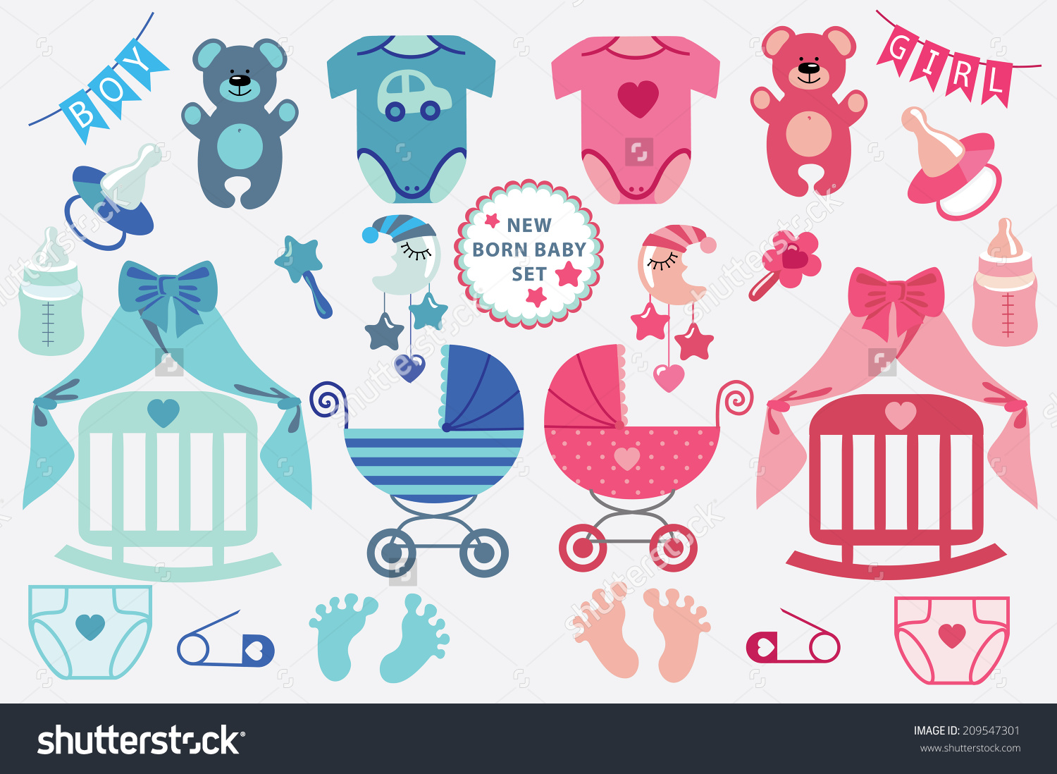 Set Cute Cartoon Cliparts Newborn Baby Stock Vector 209547301.