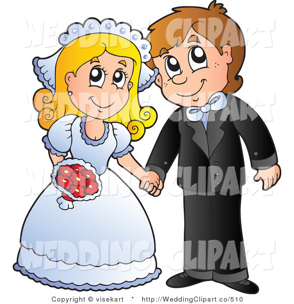 Vector Cartoon Marriage Clipart of a Wedding Newlywed Couple.