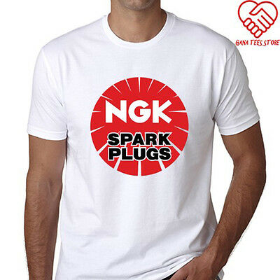 NEW NGK SPARK Plugs Racing Sports Logo Men\'s White T.