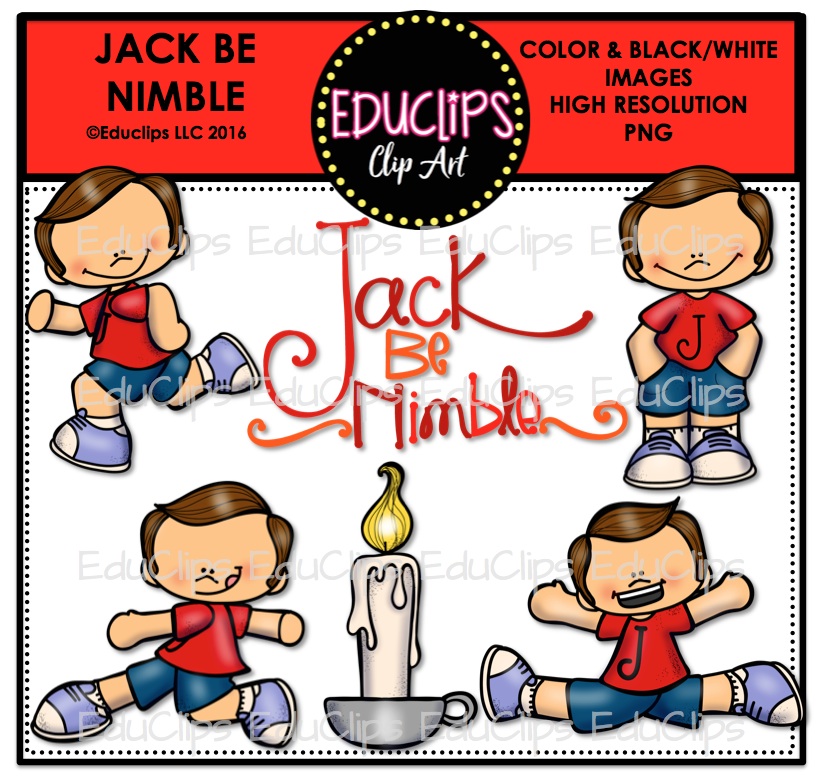 Jack Be Nimble Nursery Rhyme Clip Art Bundle.