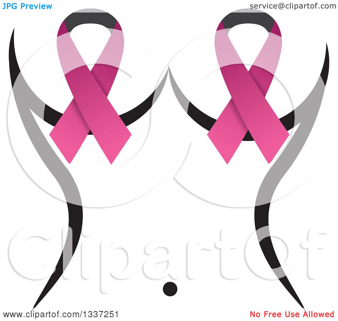 Clipart of Pink Cancer Awareness Ribbons over a Woman's Nipples.