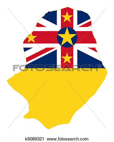 Clipart of Niue Island flag on map k6089321.