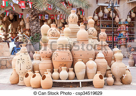 Stock Photo of Terracotta pots for sale in Nizwa, Oman.