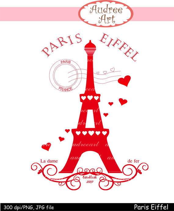 Eiffel Clip art Valentine's day instant download by audreeart.