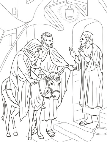 No Room at the Inn for Mary and Joseph coloring page.