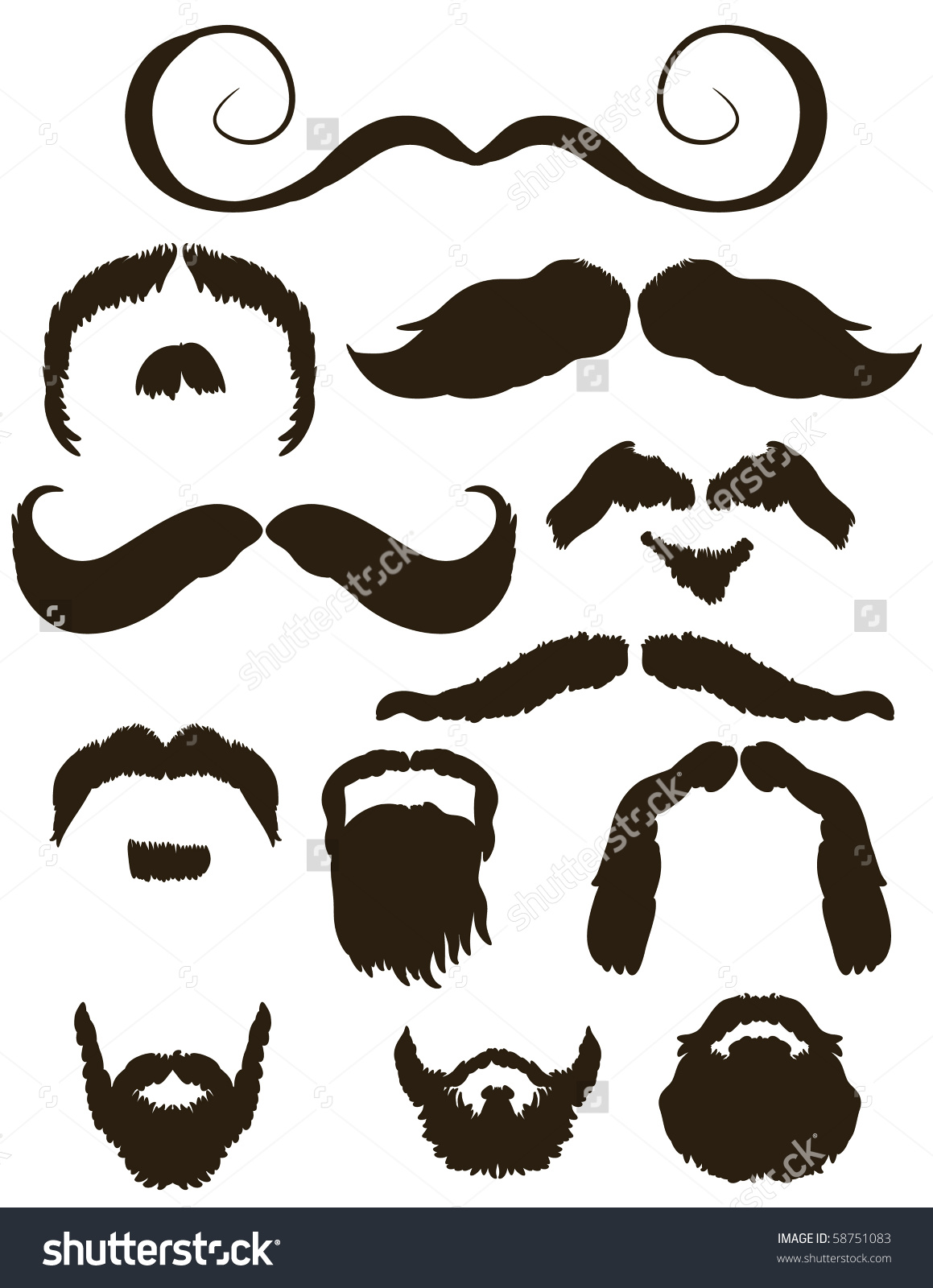 Set Mustache Beard Silhouettes No Shave Stock Vector 58751083.