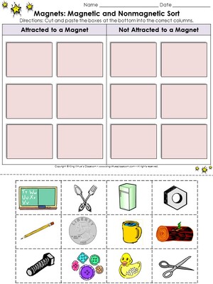 Magnets: Magnetic and Nonmagnetic Sort Cut and Paste Activity #4.