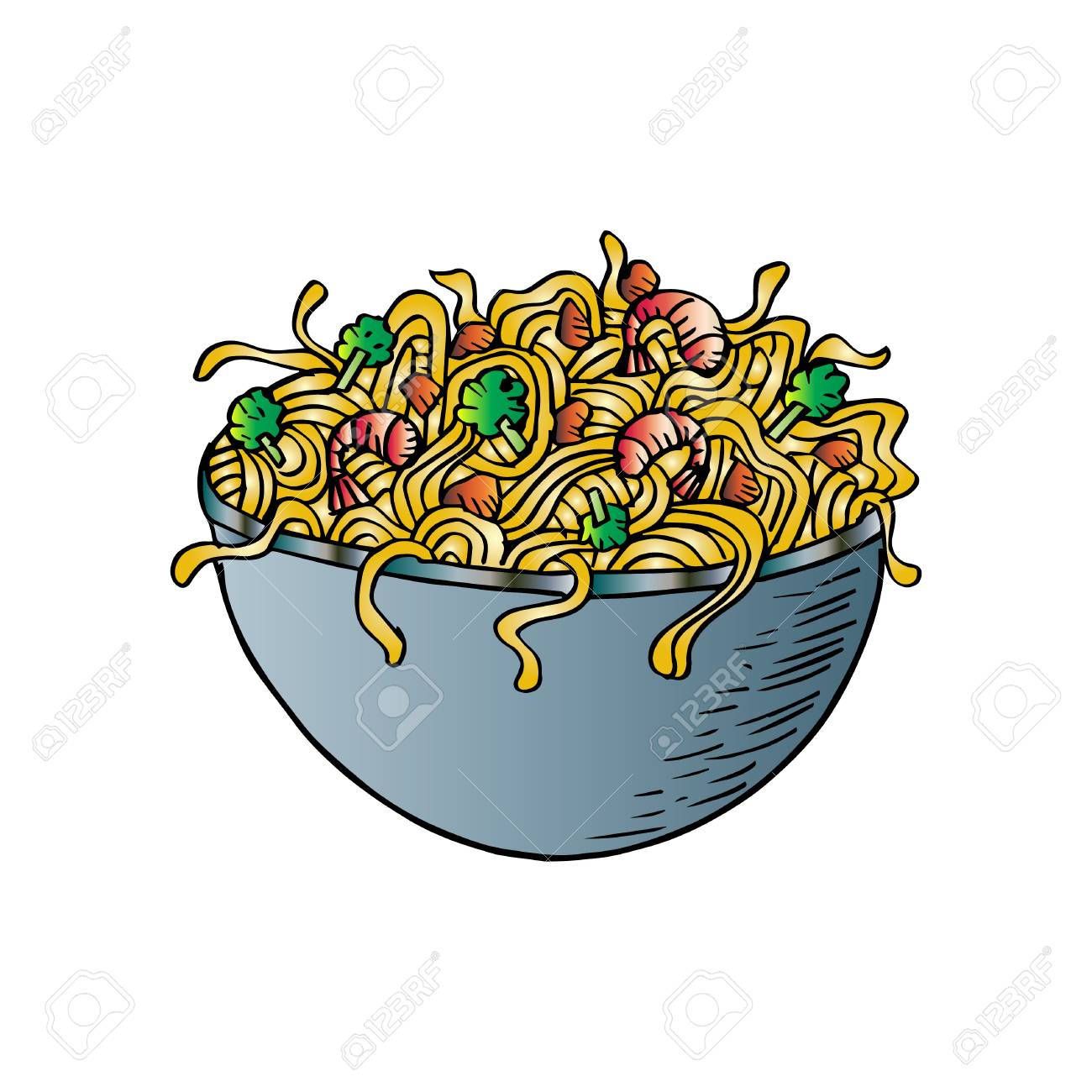 Hand drawn Chinese style noodle bowl.