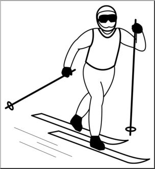 Clip Art: Cross Country Skiing 1 B&W I abcteach.com.