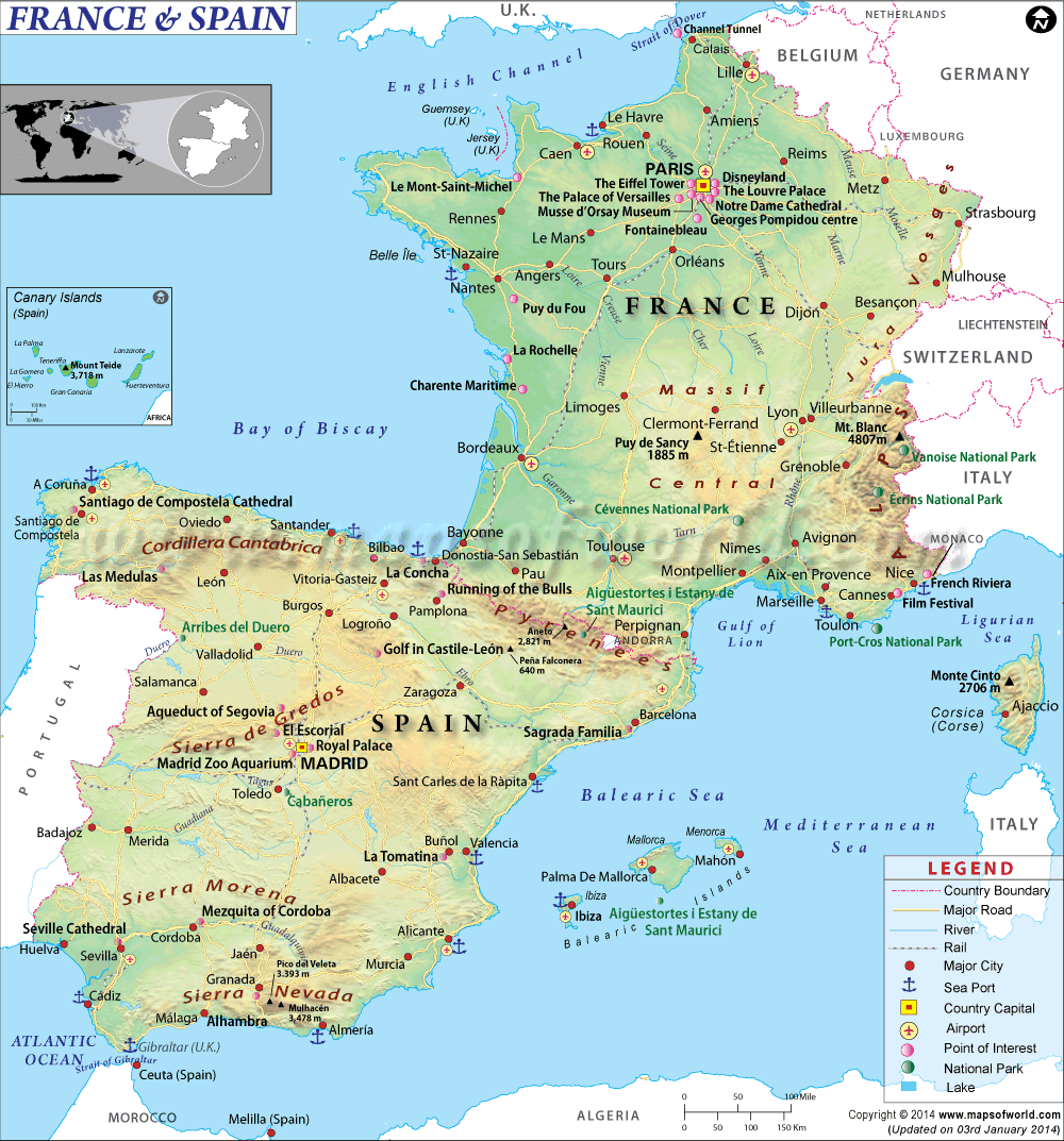 Map Of South France And Northern Spain.