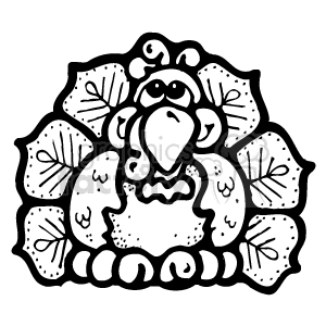 black and white turkey clipart. Royalty.