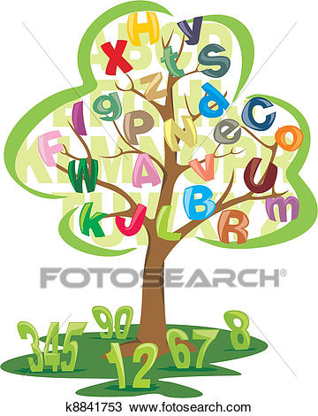 Tree with letters and numbers Clipart.