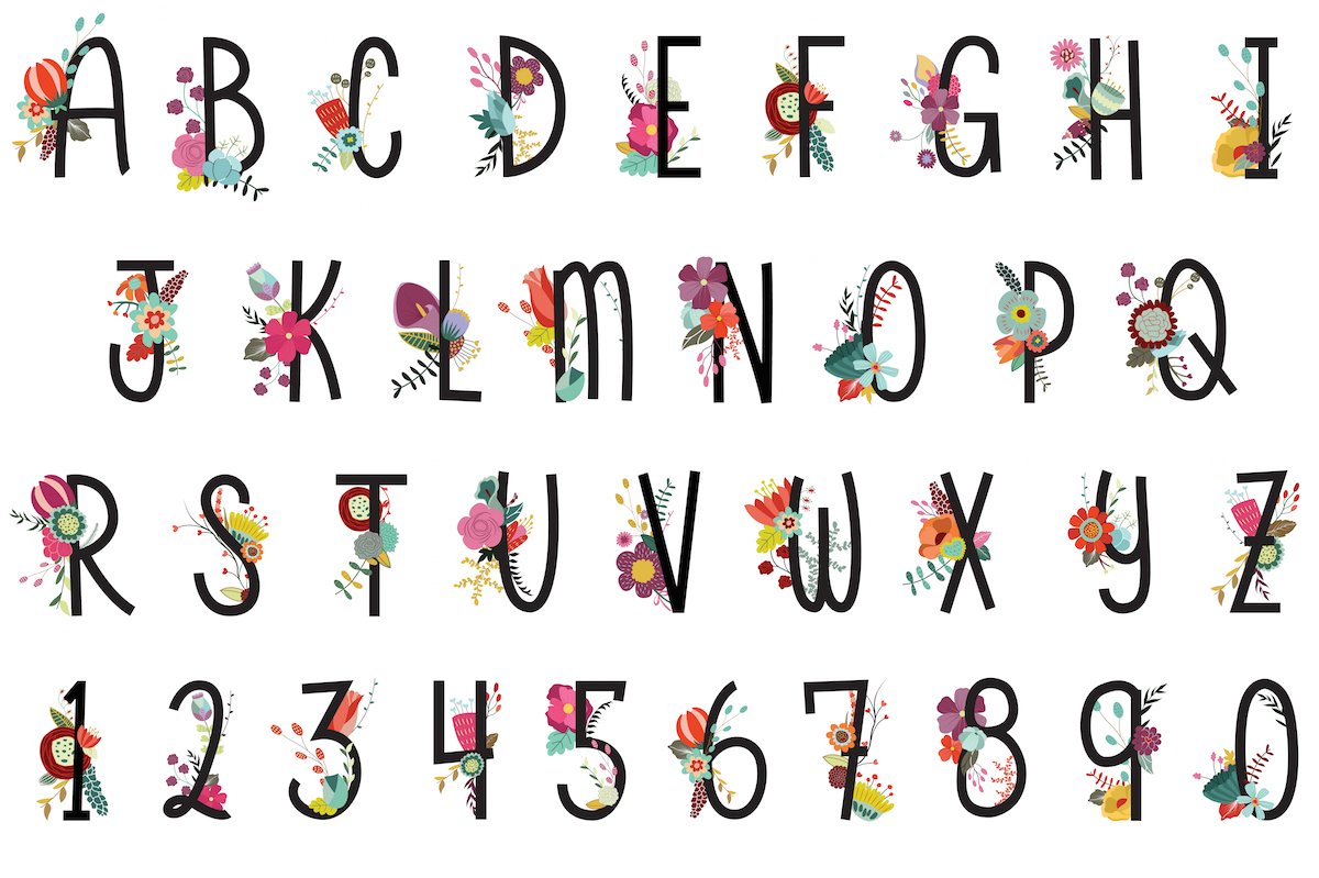 Floral Letters & Numbers Vector, PNG.