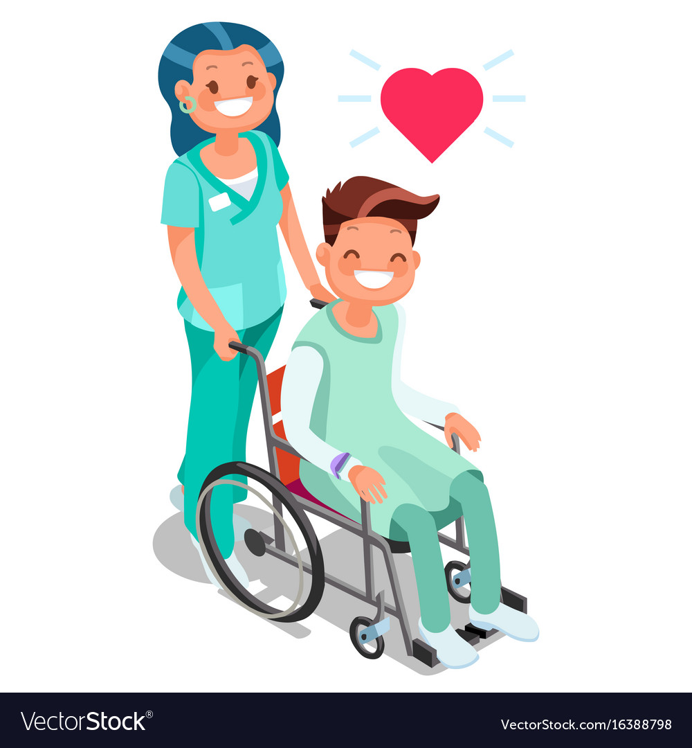 Nurse with patient in wheelchair isometric people.