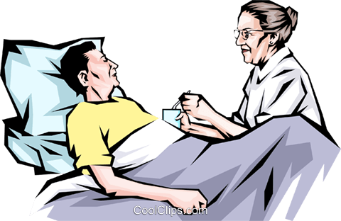 Nurse with patient in a bed Royalty Free Vector Clip Art.