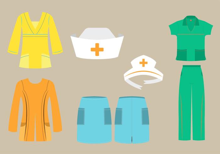 Vector Set of Nurse Scrubs and Caps in Different Fashion.