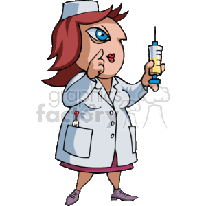 nurse holding a needle clipart. Royalty.